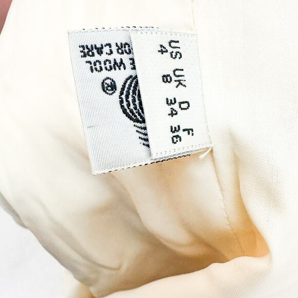 Albert Nipon Contrast Yellow Trim Beige Shift Dress Wool Size 4 - Picture 5 of 7